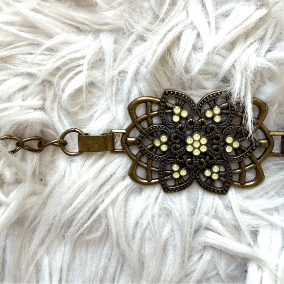 Vintage 80s Boho Cabochon Chain Waist Hip Belt Antique Gold Adjustable OS main image 8